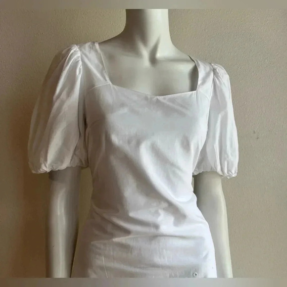 Express brand White Mini Dress Puff Sleeves Flowers details Size Small NWT - Picture 4 of 16